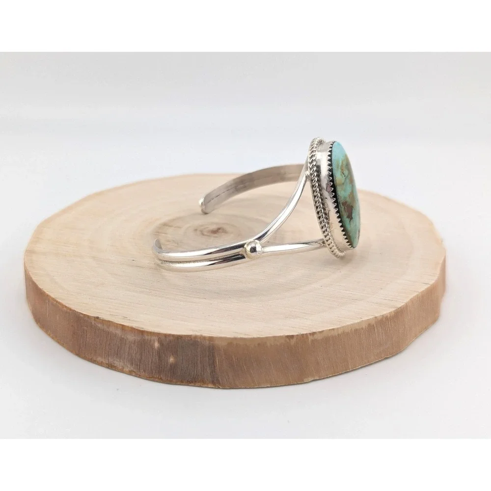 Navajo Cuff Bracelet Carico Lake Turquoise Sterling Silver Signed Size‎ 6.75 **